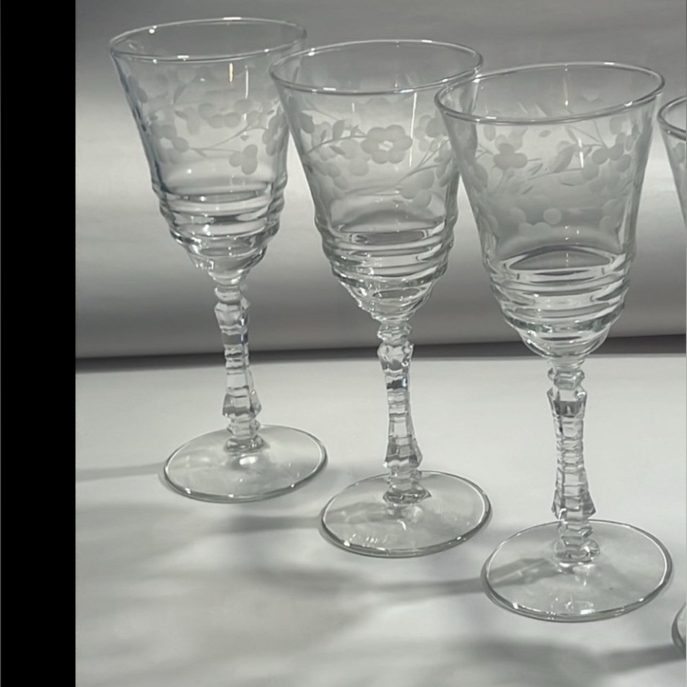 3 Depression Crystal Stemware Etched For